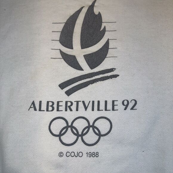 Vintage 92 Albertville Olympics White Crew (XL) Jerzees 3m Promo Reflects - Picture 3 of 9
